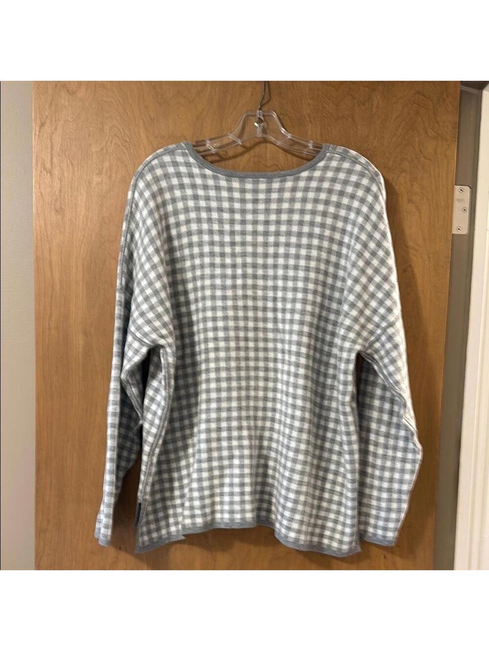 J. Jill Reversible Gingham Check Sweater Gray White XL Petite - Picture 2 of 6
